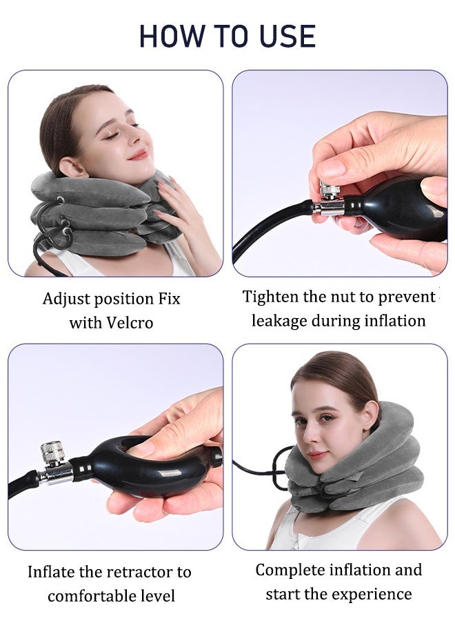3 Tube Inflatable Cervical Neck Traction Device Adjustable Air Inflation Neck Traction – Portable Cervical Support Device with Pump - Image 3