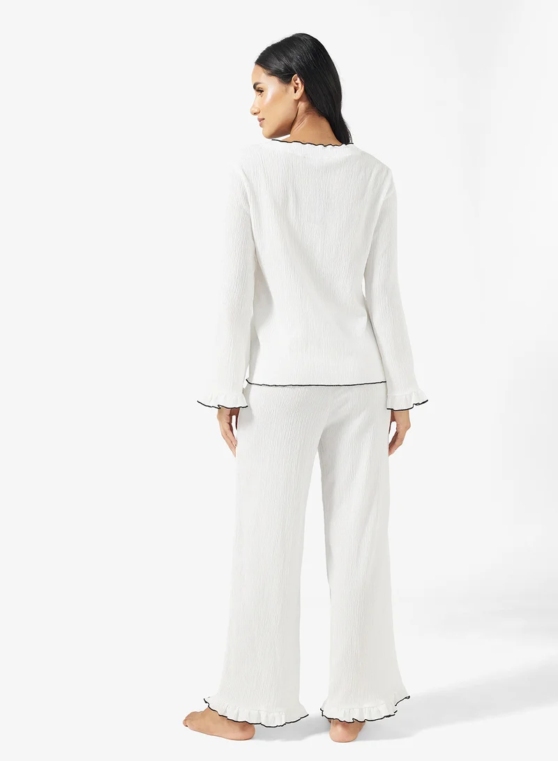 جينجر Bow Tie Up Lounge Top & Pyjama Set