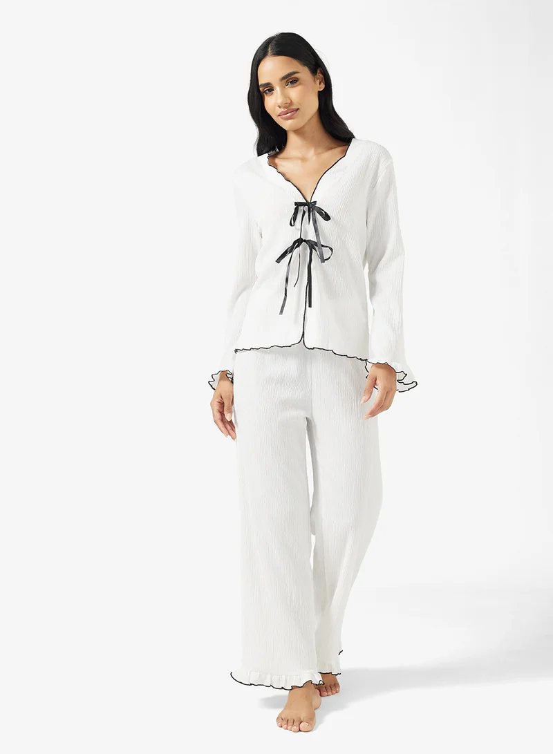 جينجر Bow Tie Up Lounge Top & Pyjama Set