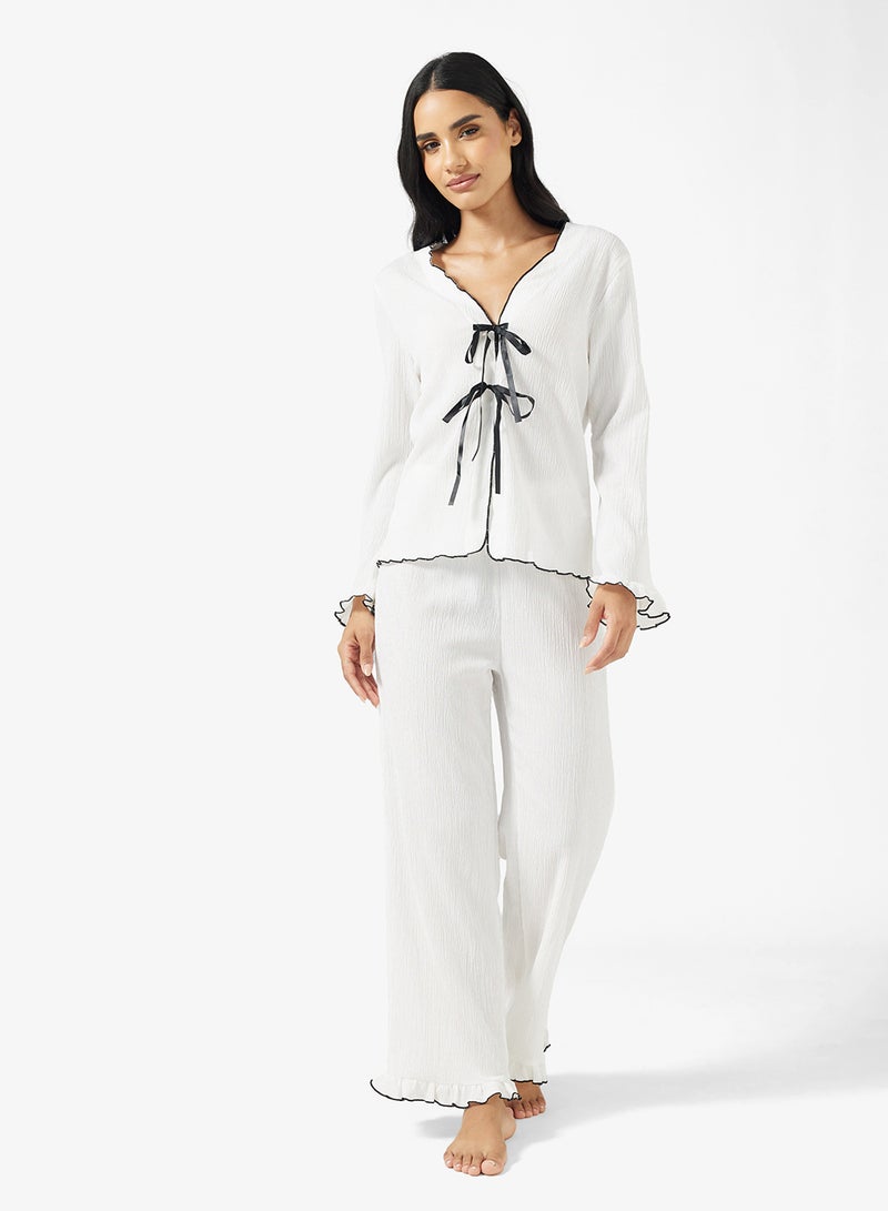 Ginger Bow Tie Up Lounge Top & Pyjama Set - Image 1