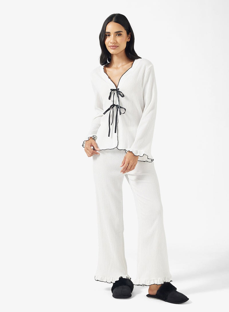 Ginger Bow Tie Up Lounge Top & Pyjama Set - Image 5