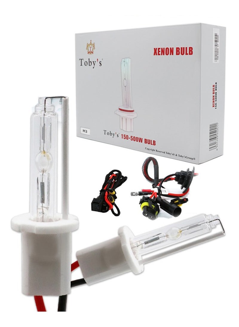 Toby's Toby's New H3 Xenon 8000K Blueish HID Xenon Replacement Bulb 2 Bulbs Headlight High & Low Beam 500W Lamps Light 
