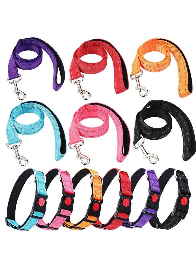 Sanwuta 6 Sets Reflective Dog Leash and Collar Set, Nylon Leashes Adjustable Dog Collar Heavy Duty Padded Handle Leash for Small Medium Large Dogs Walking Training(Lovely Color) - Image 1