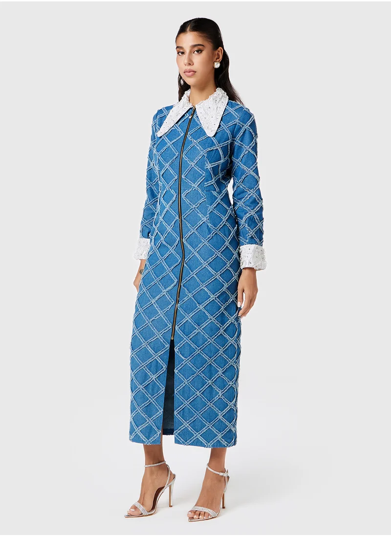 ثريدز باي اجوني Embellished Collar Denim Shirt Dress