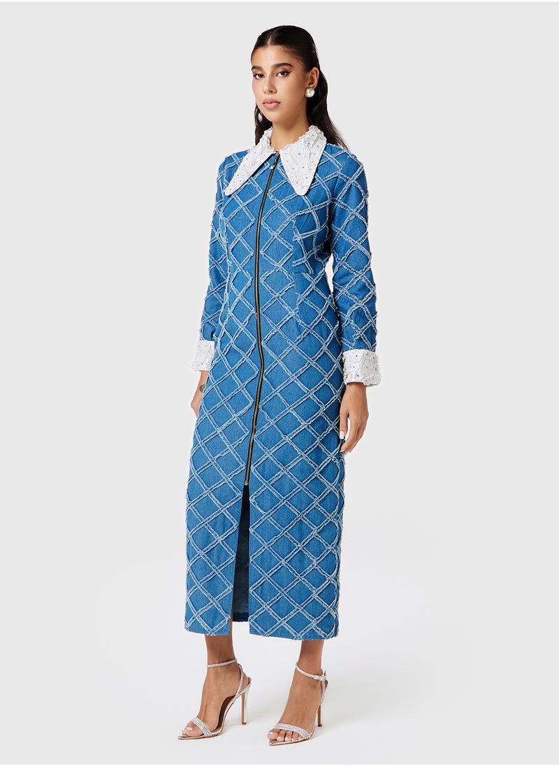 Threadz by Ajooni - Embellished Collar Denim Shirt Dress - Image 1