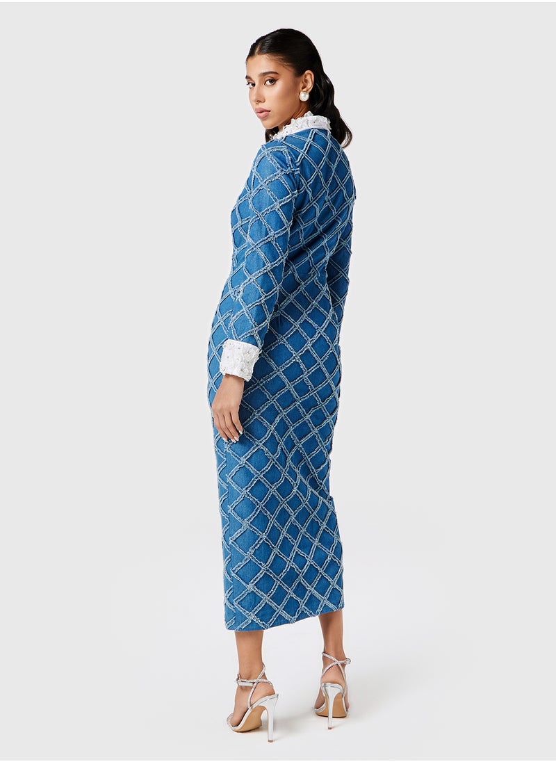 Threadz by Ajooni - Embellished Collar Denim Shirt Dress - Image 1