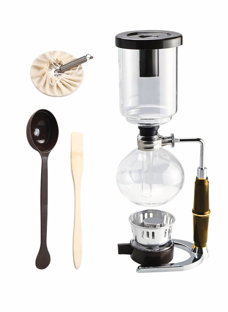 Liying 3cup Tabletop Siphon (Syphon) Coffee Maker with Alcohol Burner, Plastic Coffee Powder Spoon, Filter Cloth and Wooden Stirrer (Wooden Handle)  - Image 1