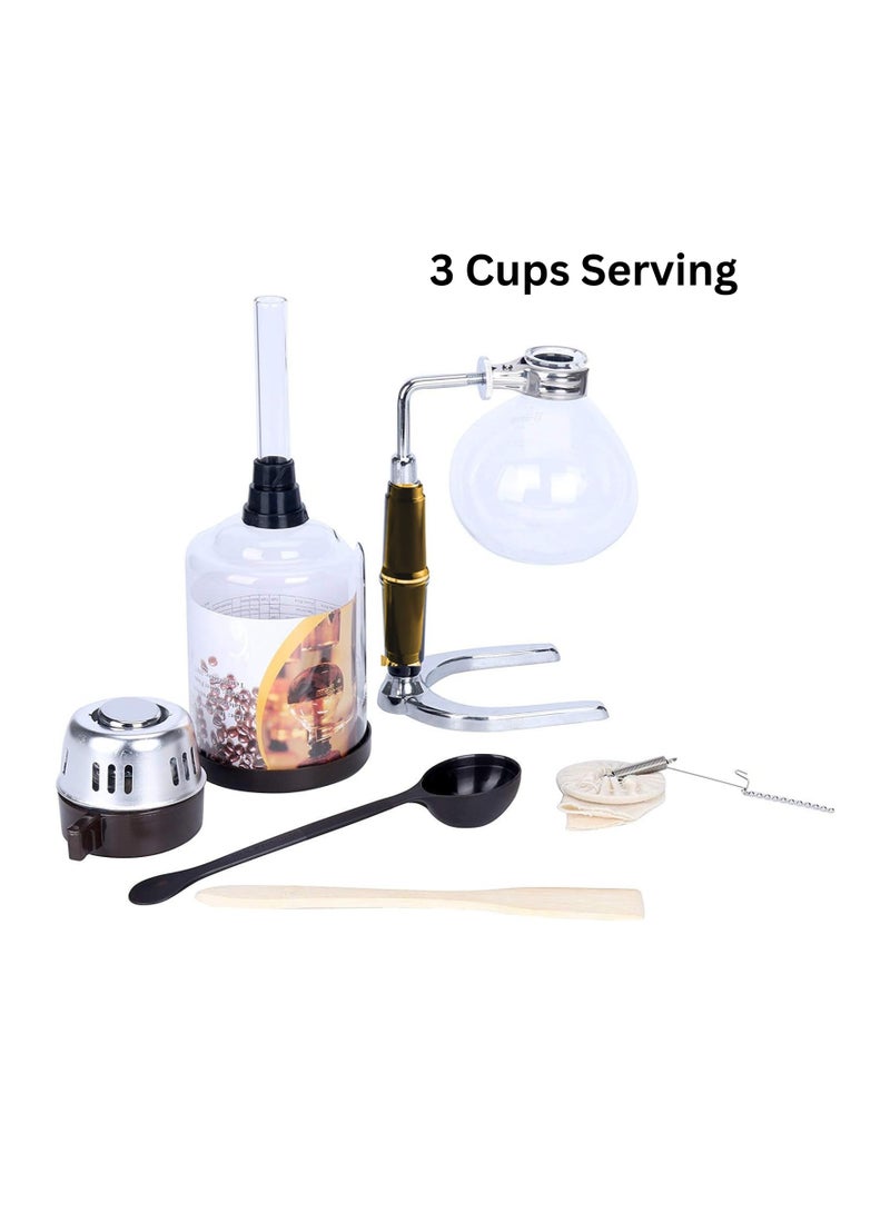 Liying 3cup Tabletop Siphon (Syphon) Coffee Maker with Alcohol Burner, Plastic Coffee Powder Spoon, Filter Cloth and Wooden Stirrer (Wooden Handle)  - Image 4
