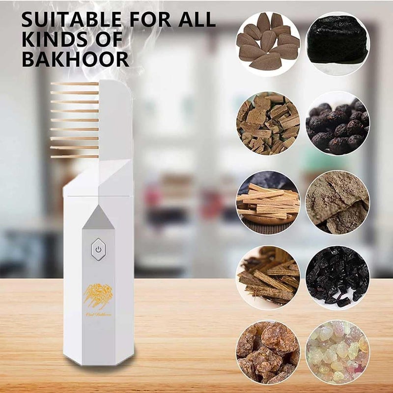 Comb Incense Burner, Electric Incense Holders, USB Rechargeable Bukhoor Burner, Portable Oud Incense Burner, Aromatherapy and Style in One Device for Home Office & Car (White) - Image 1