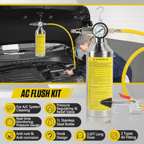 KAISAL AC Flush Kit Pressure Regulating&Relief Valve AC Cleaner Real-time Monitoring Pressure Gauge AC Cleaning Kit with Spray Head & Hook & 3.5FT Hose&Fitting for Air Conditioner Pipe, Condenser, Evaporator - Image 2
