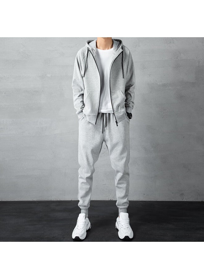 Vancamel Hoodie Set For Men, Spring And Autumn Sports Hooded Top With Long Pants, Casual Two-piece Outfit For Young Men, Black, Size L - Image 2