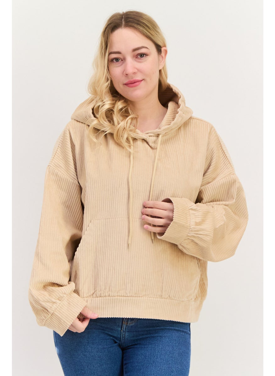 Women Hood And Drawstring Long Sleeve Ribbed Sweatshirts, Cream - pzsku/Z0BB634107172C295B8F2Z/45/_/1737642594/d68285b0-1557-4420-a437-7966159e2d64