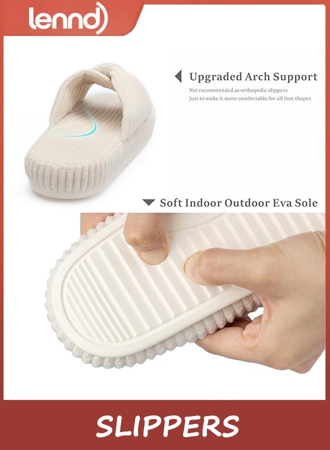 Lennd Slippers for Women Memory Foam House Bedroom Corduroy Bow Crossbands Slide Slipper Shoes Comfy Trendy Gift Slippers - Image 2