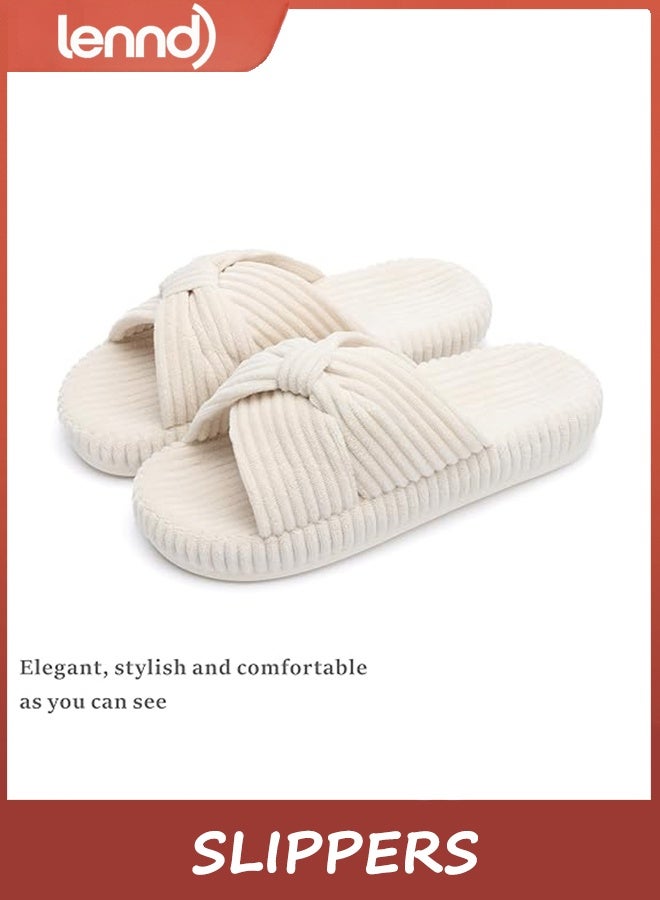 Lennd Slippers for Women Memory Foam House Bedroom Corduroy Bow Crossbands Slide Slipper Shoes Comfy Trendy Gift Slippers - Image 5