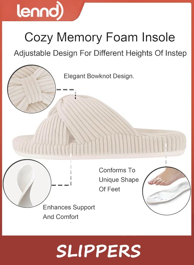 Lennd Slippers for Women Memory Foam House Bedroom Corduroy Bow Crossbands Slide Slipper Shoes Comfy Trendy Gift Slippers - Image 3