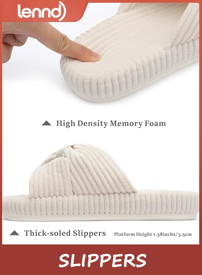 Lennd Slippers for Women Memory Foam House Bedroom Corduroy Bow Crossbands Slide Slipper Shoes Comfy Trendy Gift Slippers - Image 4