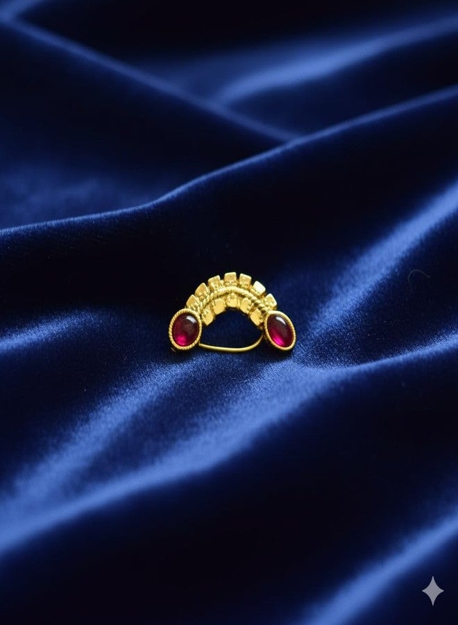 خاتم أنف تقليدي من ولاية ماهاراشترا للعرائس من AAIKU | خاتم أنف مطلي بالذهب مرصع بحجر أحمر | خاتم أنف بمشبك ضغط للنساء والفتيات - Image 5