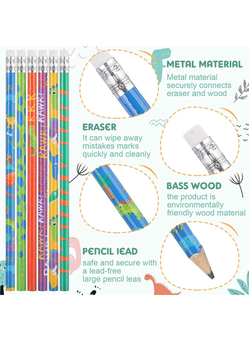 Teling Teling 36 Pieces Dinosaur Pencils with Eraser Assorted Colorful Pencils Novelty Fun Wood Pens for Dinosaur Themed Party Favor Awards Incentives Supply  - Image 2