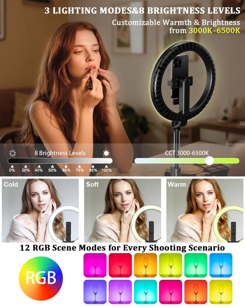 BEFAME Vlogging Kit for iPhone/Android, 10” Ring Light with Stand, 74” Tripod for iPhone with Light, Microphone, YouTube Starter Kit for TikTok Content Creator - Image 2