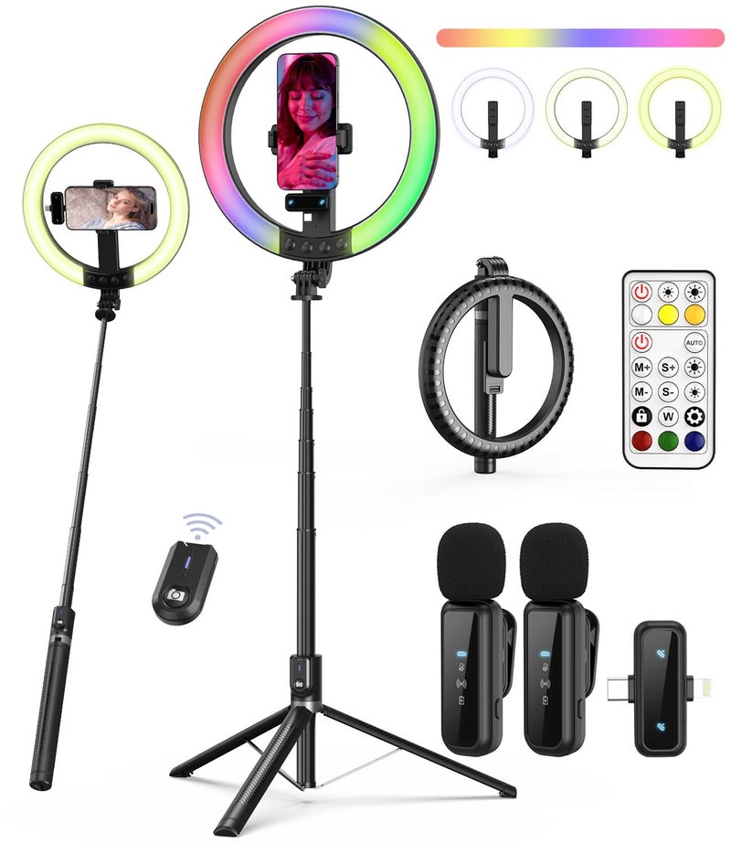 BEFAME Vlogging Kit for iPhone/Android, 10” Ring Light with Stand, 74” Tripod for iPhone with Light, Microphone, YouTube Starter Kit for TikTok Content Creator - Image 1