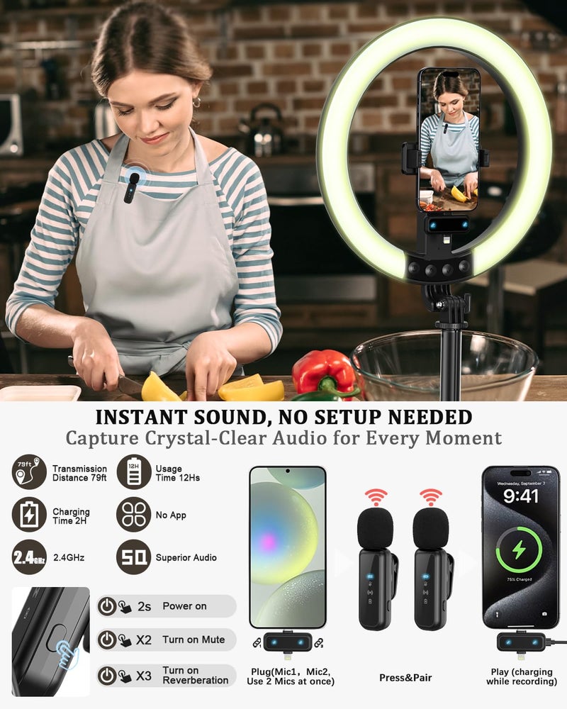 BEFAME Vlogging Kit for iPhone/Android, 10” Ring Light with Stand, 74” Tripod for iPhone with Light, Microphone, YouTube Starter Kit for TikTok Content Creator - Image 3