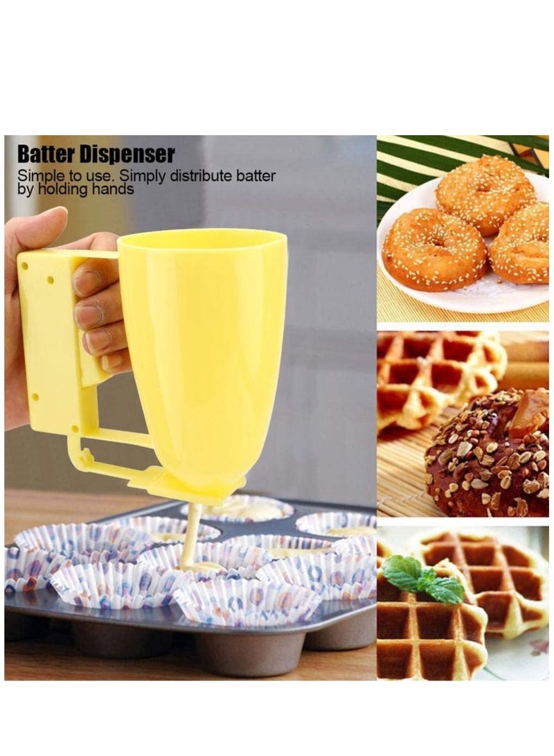 Batter Dispenser Hand Crank Hand-held Dispenser Cup Cake Special Baking Measuring Cup Yellow - Image 1