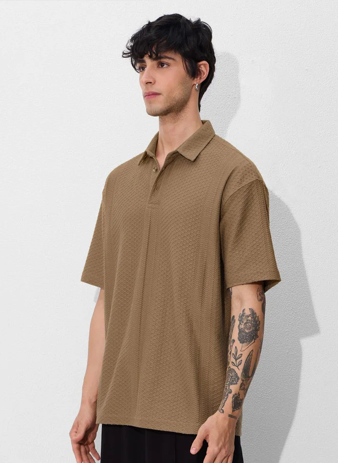 The Souled Store  The Souled Store Men Oversized Textured Brown T-shirt  | Best Price UAE