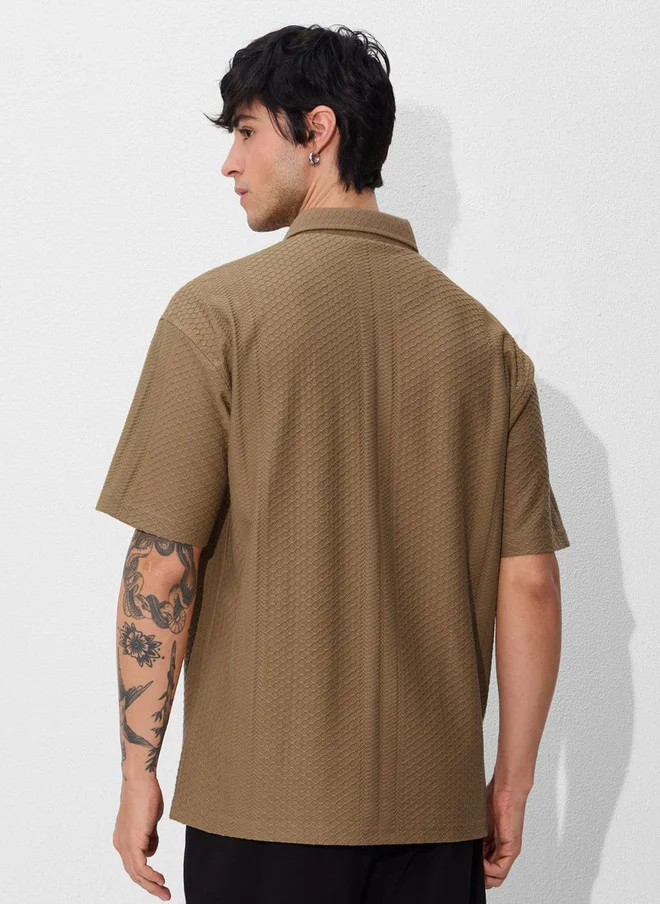 The Souled Store  The Souled Store Men Oversized Textured Brown T-shirt  | Best Price UAE