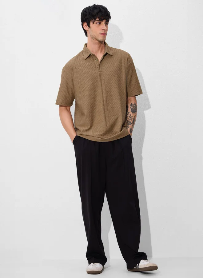 The Souled Store  The Souled Store Men Oversized Textured Brown T-shirt  | Best Price UAE