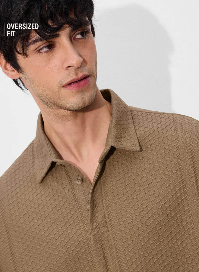 The Souled Store  The Souled Store Men Oversized Textured Brown T-shirt  | Best Price UAE