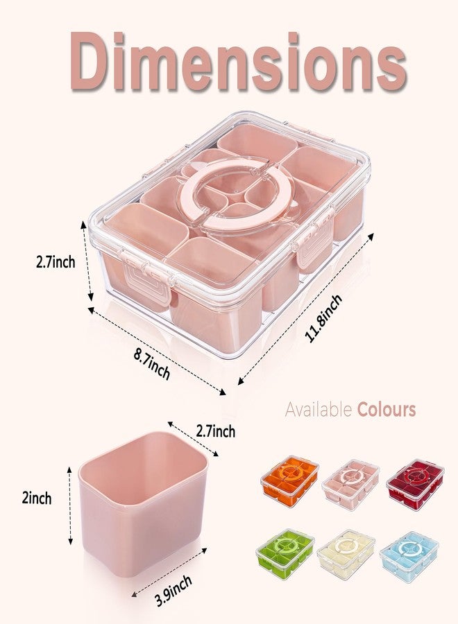 U-QE Dishwasher Safe Snackle Box Container with 8 Small Snacks Box - Premium Pink Plastic Divided Serving Tray with Lid and Handle for Snack, Veggie, Fruits, Perfect for Mothers Day, Picnic - Image 2