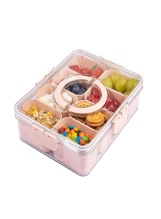 U-QE Dishwasher Safe Snackle Box Container with 8 Small Snacks Box - Premium Pink Plastic Divided Serving Tray with Lid and Handle for Snack, Veggie, Fruits, Perfect for Mothers Day, Picnic - Image 1
