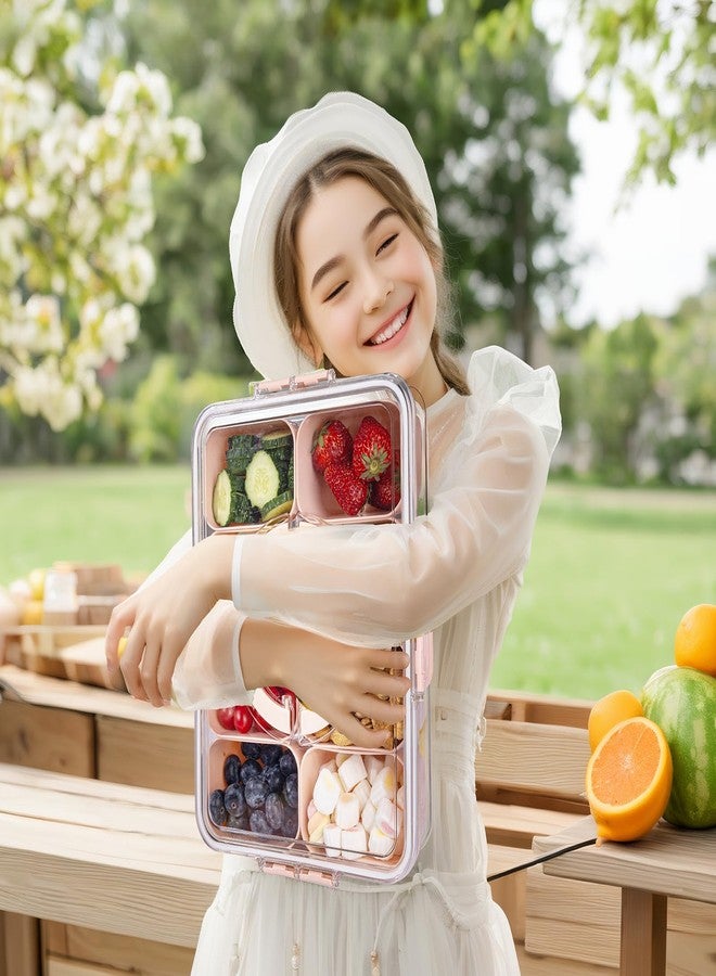 U-QE Dishwasher Safe Snackle Box Container with 8 Small Snacks Box - Premium Pink Plastic Divided Serving Tray with Lid and Handle for Snack, Veggie, Fruits, Perfect for Mothers Day, Picnic - Image 5