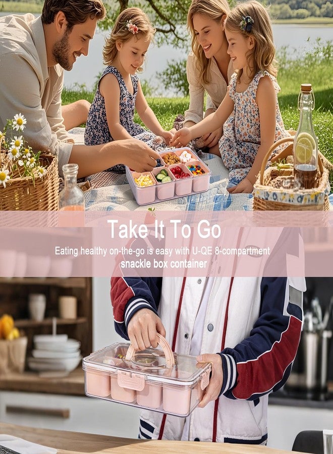 U-QE Dishwasher Safe Snackle Box Container with 8 Small Snacks Box - Premium Pink Plastic Divided Serving Tray with Lid and Handle for Snack, Veggie, Fruits, Perfect for Mothers Day, Picnic - Image 4