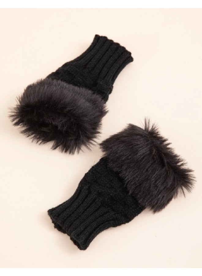 Shein 1pair Plain Knitted Fluffy Fingerless Gloves Arm Sleeves For Daily Life Party - Image 3