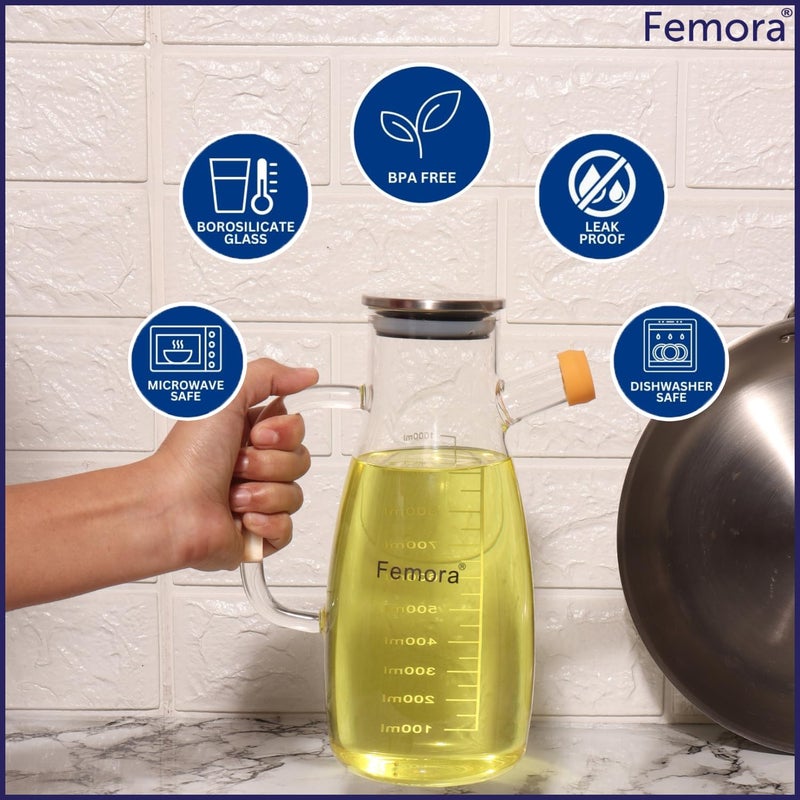 Femora Oil Dispenser | Glass Oil Bottle | 1 Year Warranty | Cooking Oil Dispenser 1000ml Pack of 1 Oil Bottle - Image 3