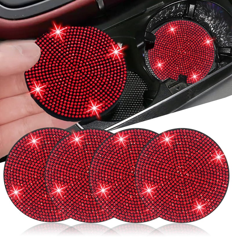 NBTEPEM 4pcs Bling Car Cup Holder Coaster, 2.75 inch Anti-Slip Shockproof Universal Fashion Car Coasters Insert Bling Crystal Rhinestone Automotive Interior Accessories for Women (4 pcs, Red) - Image 1