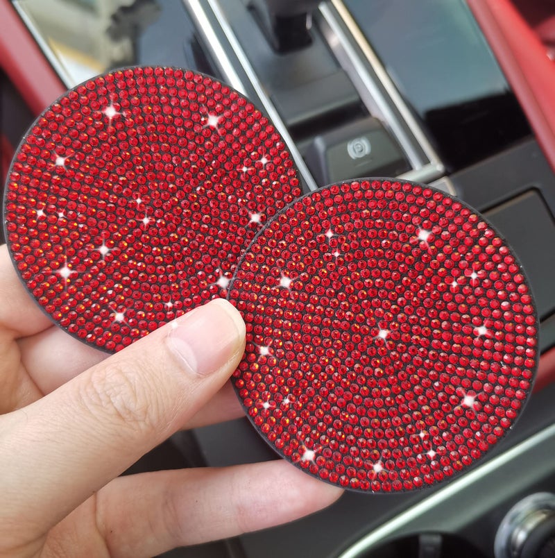 NBTEPEM 4pcs Bling Car Cup Holder Coaster, 2.75 inch Anti-Slip Shockproof Universal Fashion Car Coasters Insert Bling Crystal Rhinestone Automotive Interior Accessories for Women (4 pcs, Red) - Image 4