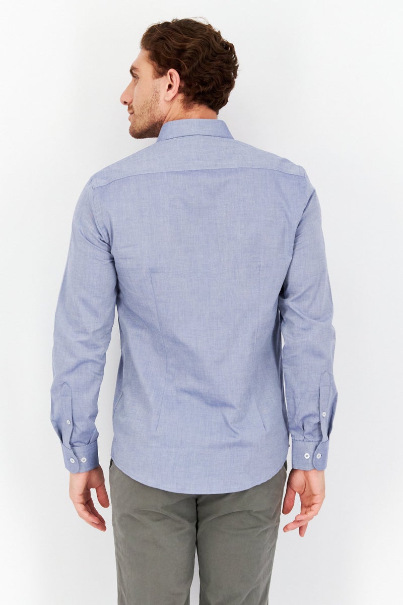Gazzarrini قميص كاجوال طويل الأكمام بلون أزرق عادي بحجم منتظم للرجال بشعار العلامة التجارية - Image 2