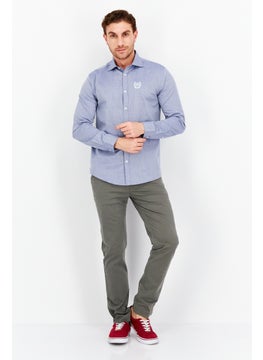 Gazzarrini Men Regular Fit Brand Logo Long Sleeves Plain Casual Shirt, Blue  - Image 3