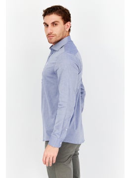 Gazzarrini Men Regular Fit Brand Logo Long Sleeves Plain Casual Shirt, Blue  - Image 4