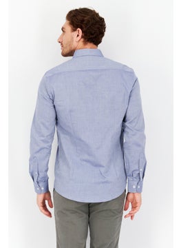 Gazzarrini Men Regular Fit Brand Logo Long Sleeves Plain Casual Shirt, Blue  - Image 2
