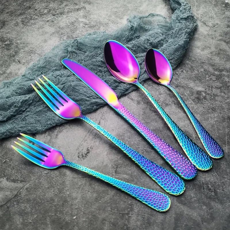 KitchEase KitchEase 81 Hammered Rainbow Dinner Forks 1Piece Premium Stainless Steel Flatware Set Elegant DishwasherSafe Cutlery for Home Restaurants and Gift Giving - Image 4