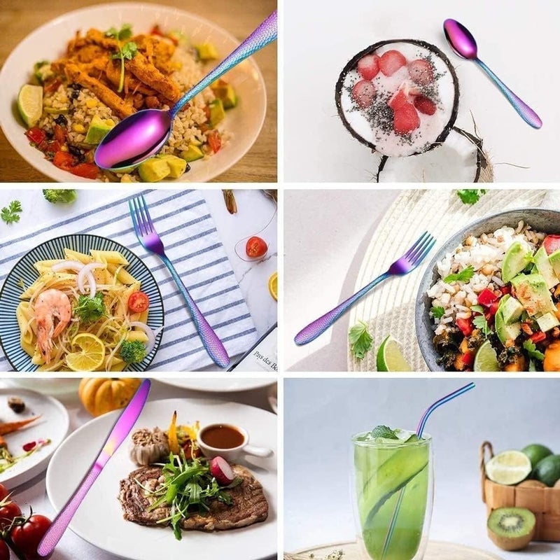KitchEase KitchEase 81 Hammered Rainbow Dinner Forks 1Piece Premium Stainless Steel Flatware Set Elegant DishwasherSafe Cutlery for Home Restaurants and Gift Giving - Image 3