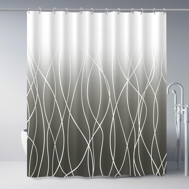 Punkray Ombre Dark Grey Striped Fabric Shower Curtain for Bathroom with 12 Hooks  Shower Curtains for Bathroom  Waterproof Bath Accessories Hotel Style - Machine Washable 72 X 72 - Image 1