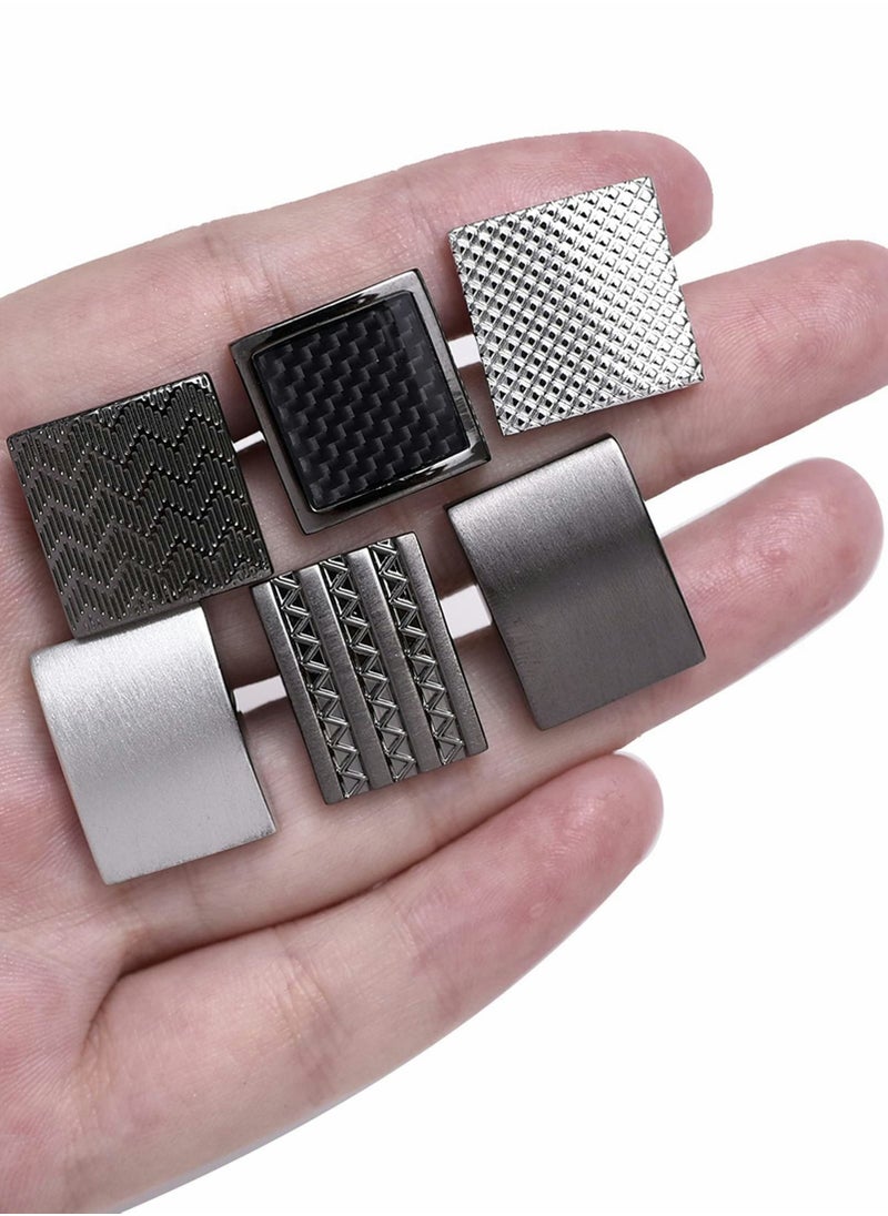 SYOSI - 6 Pairs Cufflinks Classic Striped Disc Square Spherical Knot CZ Rectangle Cylindrical Cufflinks Set for Men - Image 1