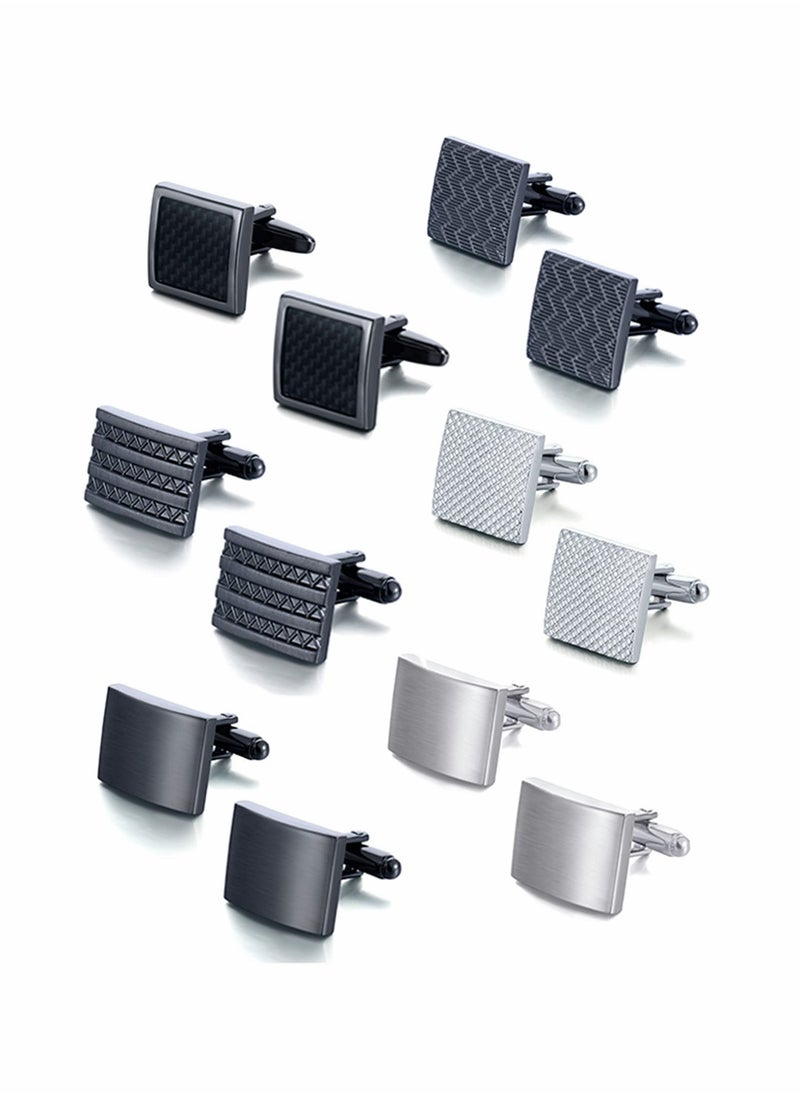 SYOSI - 6 Pairs Cufflinks Classic Striped Disc Square Spherical Knot CZ Rectangle Cylindrical Cufflinks Set for Men - Image 1