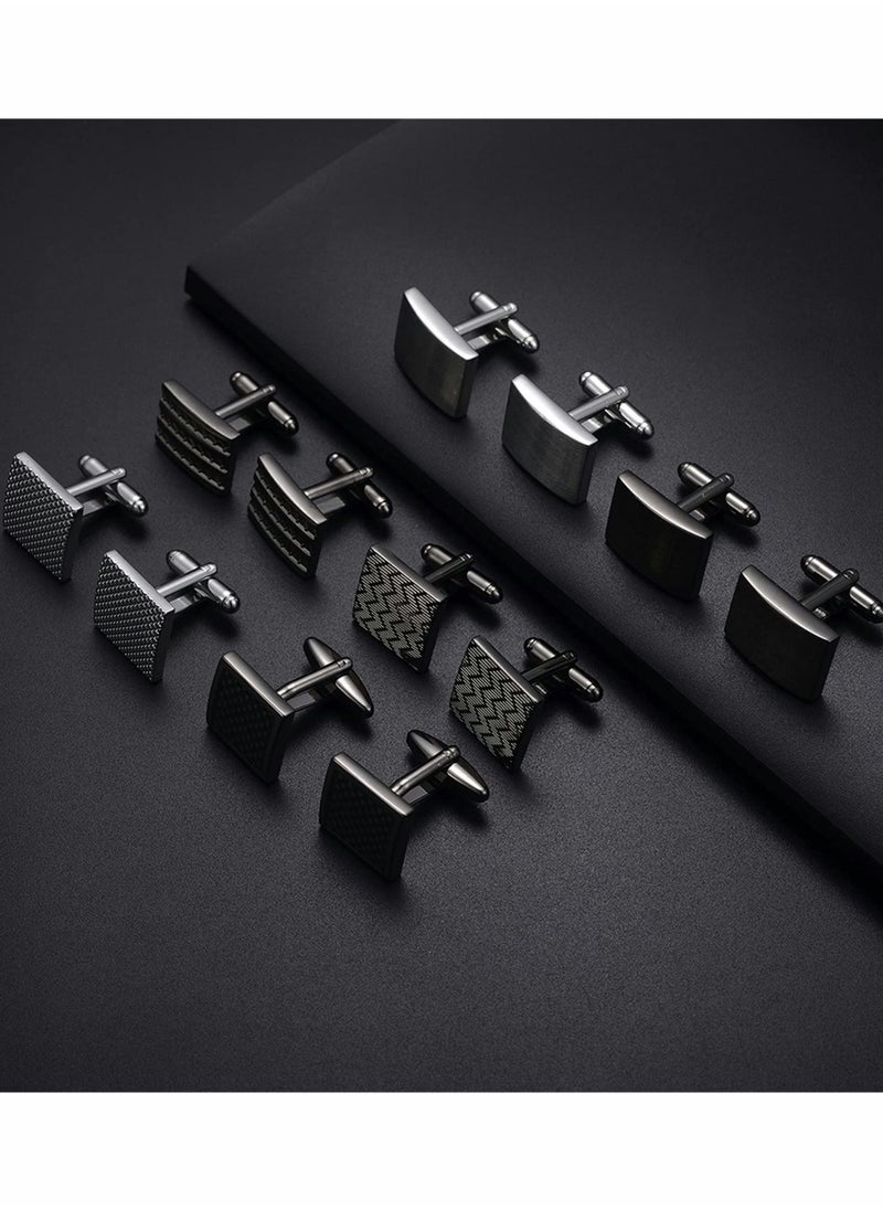 SYOSI - 6 Pairs Cufflinks Classic Striped Disc Square Spherical Knot CZ Rectangle Cylindrical Cufflinks Set for Men - Image 1