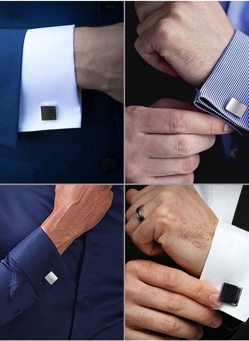SYOSI - 6 Pairs Cufflinks Classic Striped Disc Square Spherical Knot CZ Rectangle Cylindrical Cufflinks Set for Men - Image 1