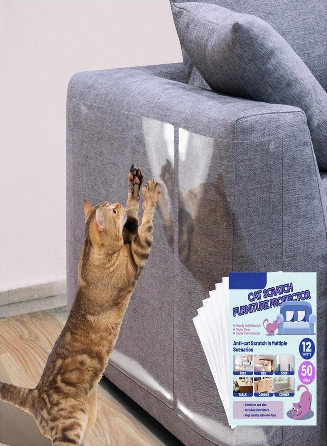 Ahamo Cat Scratch Pad for Sofa Protectors, 8-Piece Self-Adhesive PVC Furniture Protectors with 50 Nails, Multi-Size Cat Sofa Scratch Protector for Couch, Chair, Carpet (Beige) - Image 1
